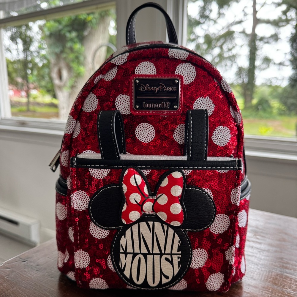 Loungefly Disney Parks Red and White Polka Dot Minnie Mouse Backpack